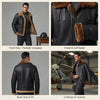 Men’s RAF Aviator Shearling Bomber Jacket Genuine Black Sheepskin Leather Faux Fur Winter Coat ussr sports