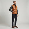 Men’s EVEREST Premium Genuine Leather Puffer Gilet Tan Sleeveless Quilted Winter Vest ussr sports