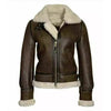 Women Aviator RAF Bomber Shearling Real Brown Heavy Leather Jacket Sheepskin Fur Coat Winter