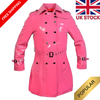 Women's Trench Coat PVC Vinyl Shiny Gothic Emo Soft Faux Leather Pink Long Premium Coat