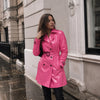 Women's Trench Coat PVC Vinyl Shiny Gothic Emo Soft Faux Leather Pink Long Premium Coat