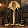 Men's Brown Sheepskin Leather Aviator Jacket, B3 RAF Flight Bomber with Double Fur Collar, Winter Coat ussr sports