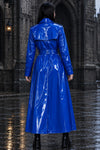 Women’s Blue PVC Trench Coat, Glossy Vinyl Long Coat, Gothic Emo Wet Look Raincoat, Belted Alternative Fashion Jacket ussr sports