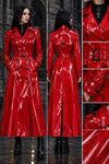 Women’s Red PVC Trench Coat, Glossy Vinyl Long Coat, Gothic Emo Wet Look Raincoat, Belted Alternative Fashion Jacket ussr sports