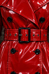 Women’s Red PVC Trench Coat, Glossy Vinyl Long Coat, Gothic Emo Wet Look Raincoat, Belted Alternative Fashion Jacket ussr sports