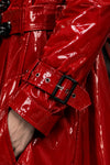 Women’s Red PVC Trench Coat, Glossy Vinyl Long Coat, Gothic Emo Wet Look Raincoat, Belted Alternative Fashion Jacket ussr sports