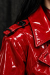 Women’s Red PVC Trench Coat, Glossy Vinyl Long Coat, Gothic Emo Wet Look Raincoat, Belted Alternative Fashion Jacket ussr sports