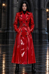 Women’s Red PVC Trench Coat, Glossy Vinyl Long Coat, Gothic Emo Wet Look Raincoat, Belted Alternative Fashion Jacket ussr sports