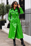Women’s Kelly Green PVC Trench Coat, Glossy Vinyl Long Coat, Gothic Emo Wet Look Raincoat, Faux Leather Alternative Jacket ussr sports