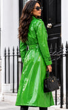 Women’s Kelly Green PVC Trench Coat, Glossy Vinyl Long Coat, Gothic Emo Wet Look Raincoat, Faux Leather Alternative Jacket ussr sports