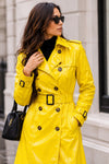 Women’s Yellow PVC Trench Coat, Glossy Vinyl Long Coat, Gothic Emo Wet Look Raincoat, Faux Leather Alternative Jacket ussr sports