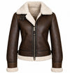 Women's Brown Sheepskin Leather Aviator Jacket – RAF Bomber Shearling Fur Winter Coat ussr sports