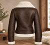 Women's Brown Sheepskin Leather Aviator Jacket – RAF Bomber Shearling Fur Winter Coat ussr sports