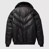 Men's V-Bomber Puffer Leather Jacket Genuine Fox Fur Collar Black Leather Different Colors Premium Jacket