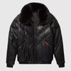 Men's V-Bomber Puffer Leather Jacket Genuine Fox Fur Collar Black Leather Different Colors Premium Jacket