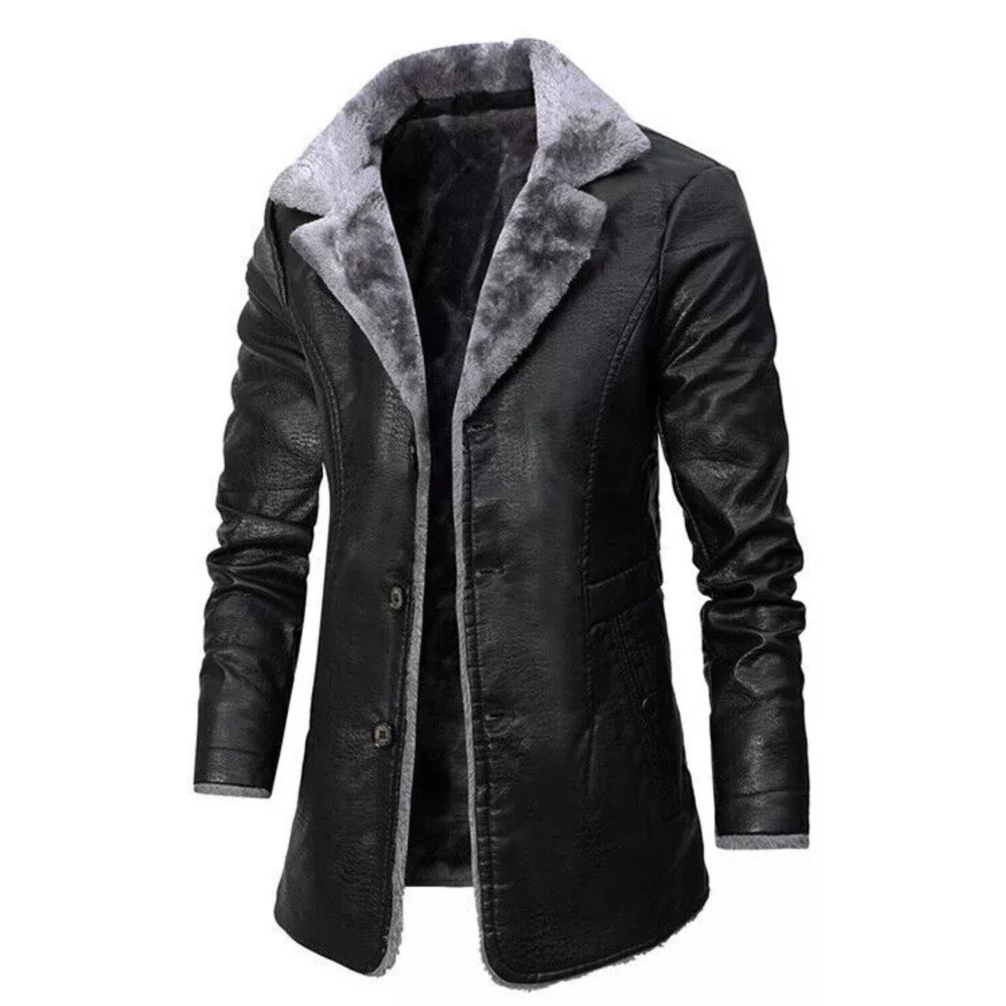 Men's Fur Lined Long Leather Coat Genuine Sheepskin Warm RAF Shearling Premium Winter Jacket