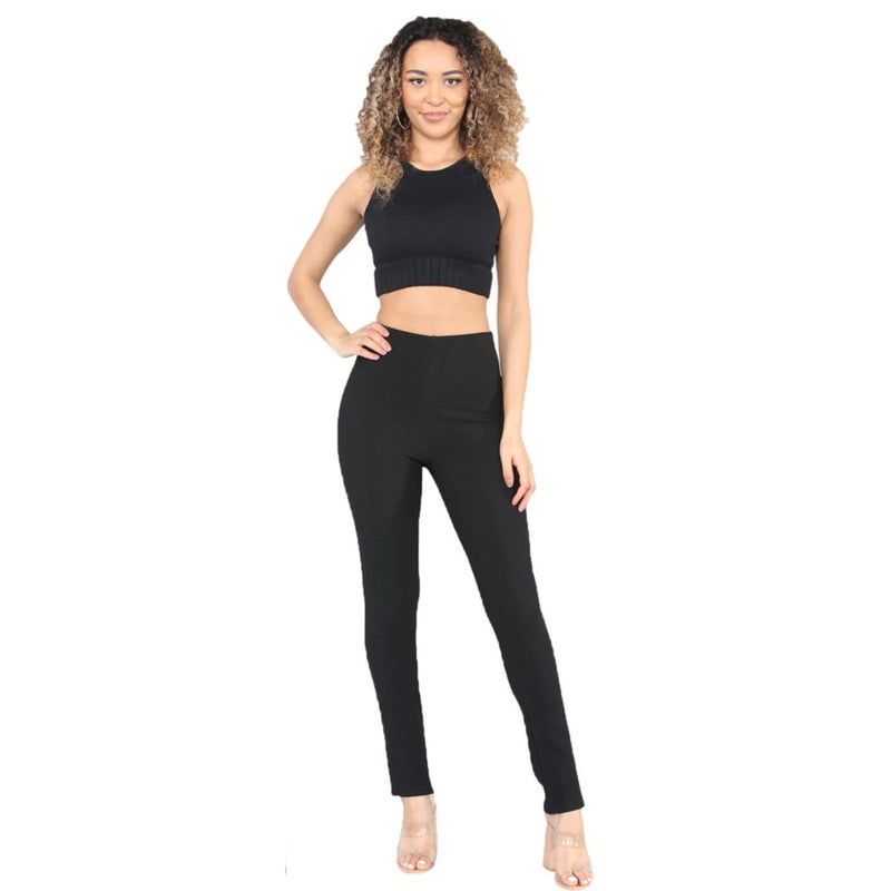 2 PACK WOMENS RIBBED STRAIGHT LEG TROUSERS LADIES STRETCH FINELY PANTS BOTTOMS
