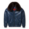 Men's V-Bomber Puffer Leather Jacket Genuine Fox Fur Collar Black Leather Different Colors Premium Jacket