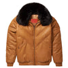 Men's V-Bomber Puffer Leather Jacket Genuine Fox Fur Collar Black Leather Different Colors Premium Jacket