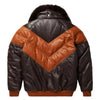Men's V-Bomber Puffer Leather Jacket Genuine Fox Fur Collar Black Leather Different Colors Premium Jacket