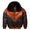 Men's V-Bomber Puffer Leather Jacket Genuine Fox Fur Collar Black Leather Different Colors Premium Jacket