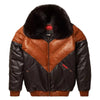 Men's V-Bomber Genuine Leather Puffer Jacket with Fox Fur Collar – Premium Winter Jacket ussr sports