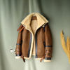 Men's Brown Double Fur Collar RAF Flight Bomber Aviator Sheepskin Leather Winter Warm Jacket