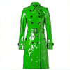 Women Trench Coat PVC Vinyl Shiny Gothic Emo Faux Leather Kelly Green Long Premium Coat