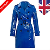 Women's Trench Coat PVC Vinyl Shiny Gothic Emo Soft Faux Leather Blue Long Premium Long Coat
