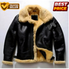 Men RAF Geniune Black Flying Pilot Aviator Fur Shearling Leather Premium Warm Jacket B3 Coat