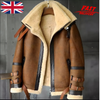 Men's Brown Double Fur Collar RAF Flight Bomber Aviator Sheepskin Leather Winter Warm Jacket