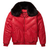 Men's V-Bomber Puffer Leather Jacket Genuine Fox Fur Collar Black Leather Different Colors Premium Jacket