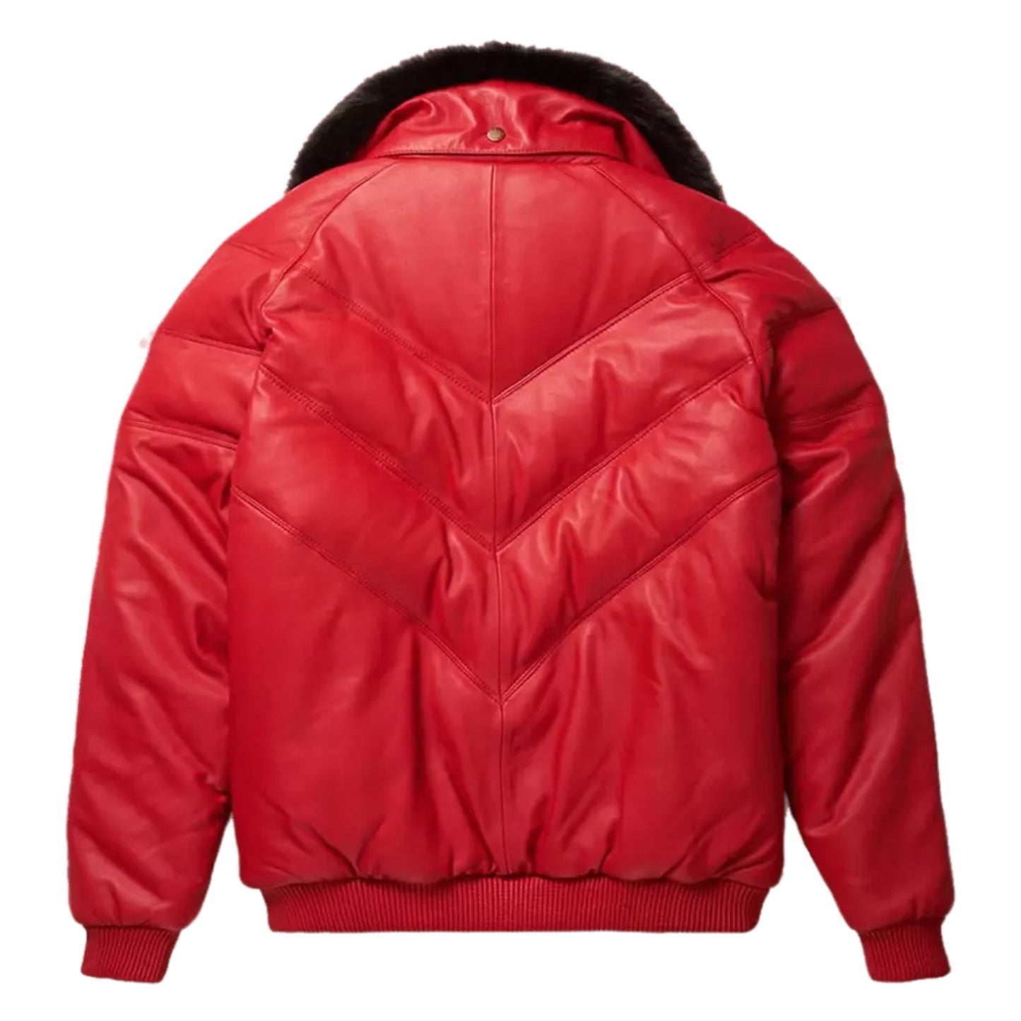 Men's V-Bomber Puffer Leather Jacket Genuine Fox Fur Collar Black Leather Different Colors Premium Jacket