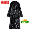 Women's Trench Coat PVC Vinyl Shiny Gothic Emo Soft Faux Leather Black Long Premium Coat