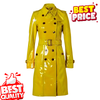 Women Trench Coat PVC Vinyl Shiny Gothic Emo Soft Faux Leather Yellow Long Premium Coat