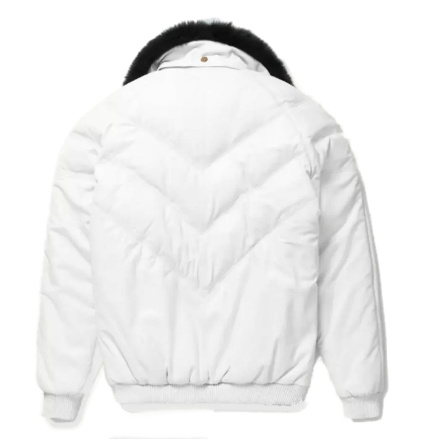 Men's V-Bomber Puffer Leather Jacket Genuine Fox Fur Collar Black Leather Different Colors Premium Jacket