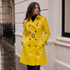 women Trench Coat PVC Vinly Shiny Soft Faux Leather Yellow Long Coat