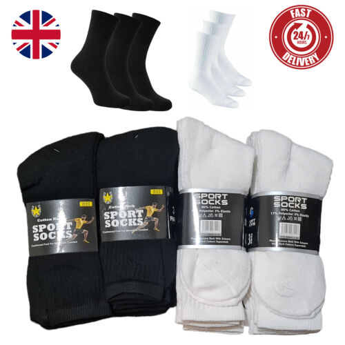 15 Pairs Men's Sport Socks | Black Cotton Rich Cushion Sole Socks | Size 6-11 UK